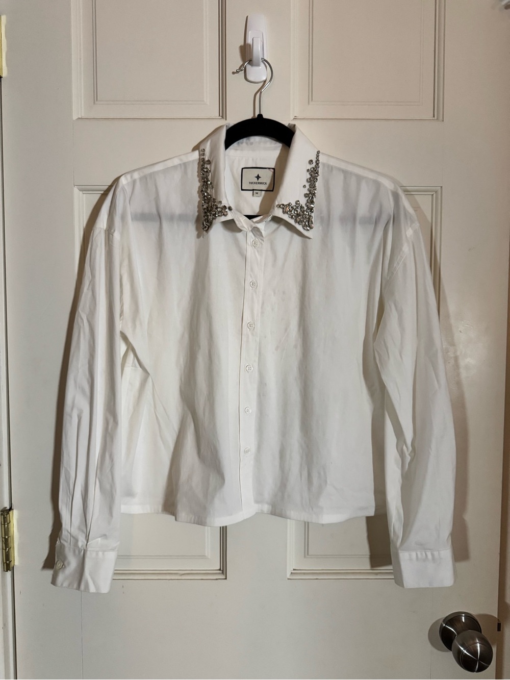 NWOT Tuckernuck Jasper Crystal Collar Shirt White M